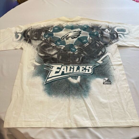 Riddell VTG Eagles AOP 90s All Over Print Single Stitch T-Shirt Size XL - Picture 8 of 10
